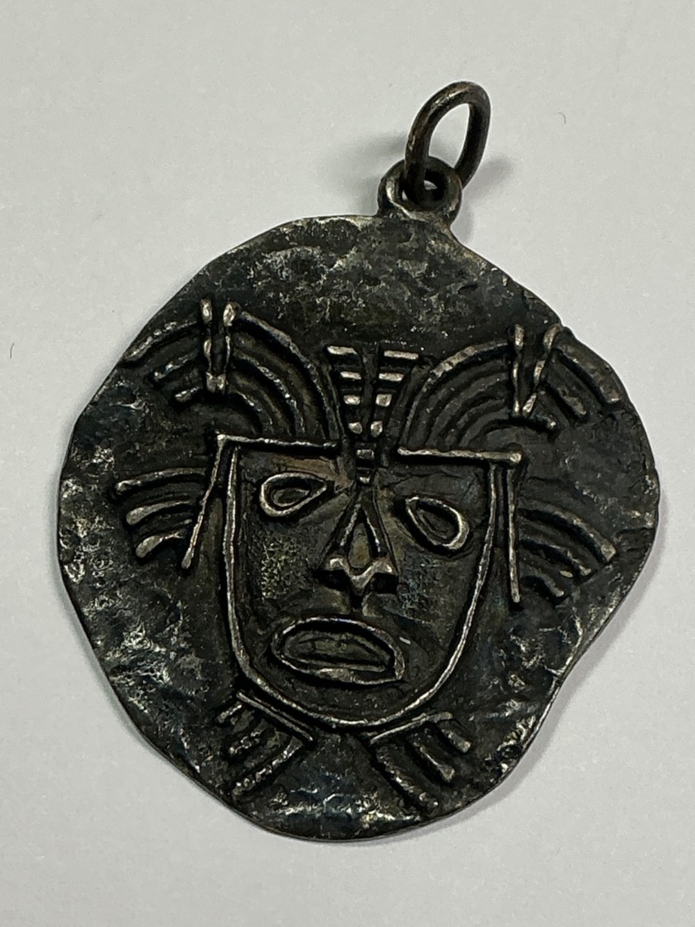 Solid Sterling Silver Mask Pendant.  1.5 inches long